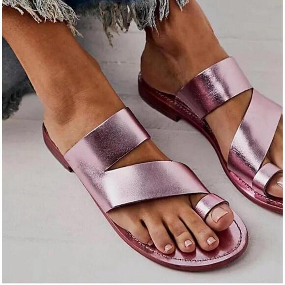 Free People Abilene Sandals Flats 8 EU 38 Pink Leather Slides - Picture 5 of 9